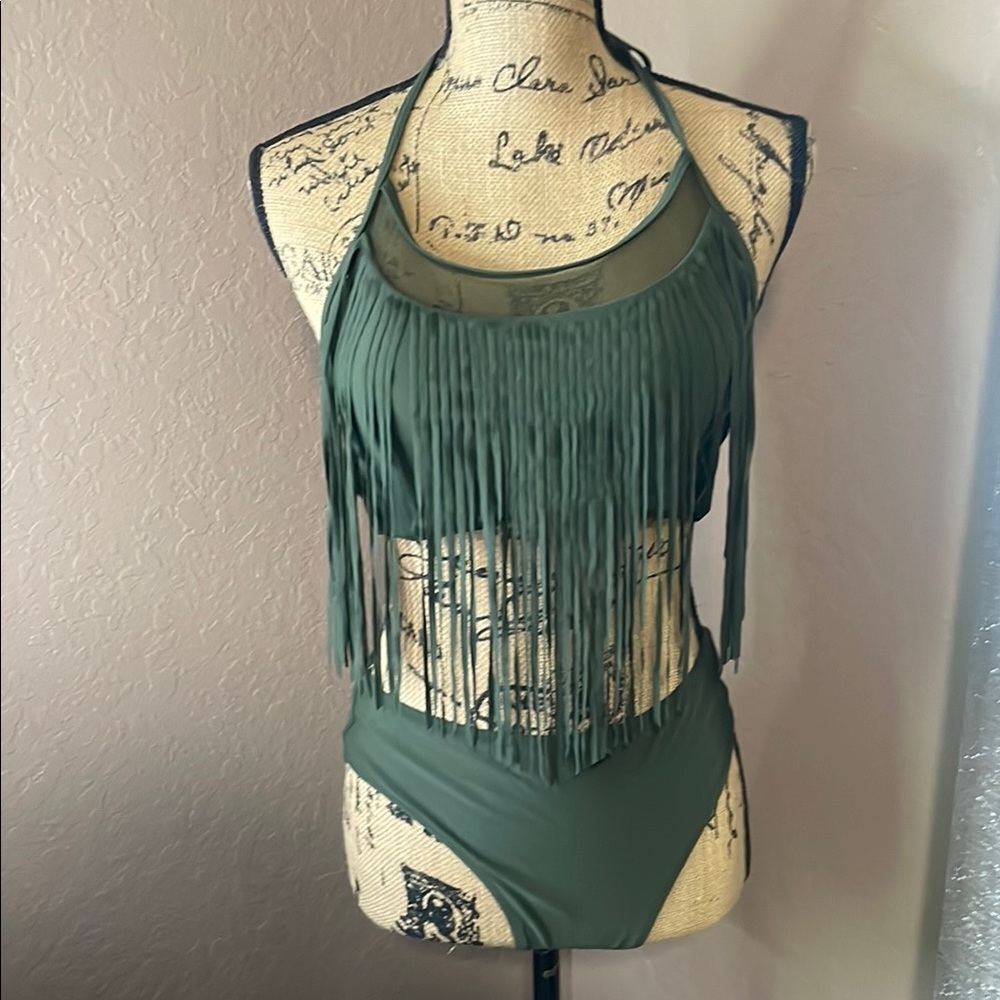 Green Fringe Bikini set